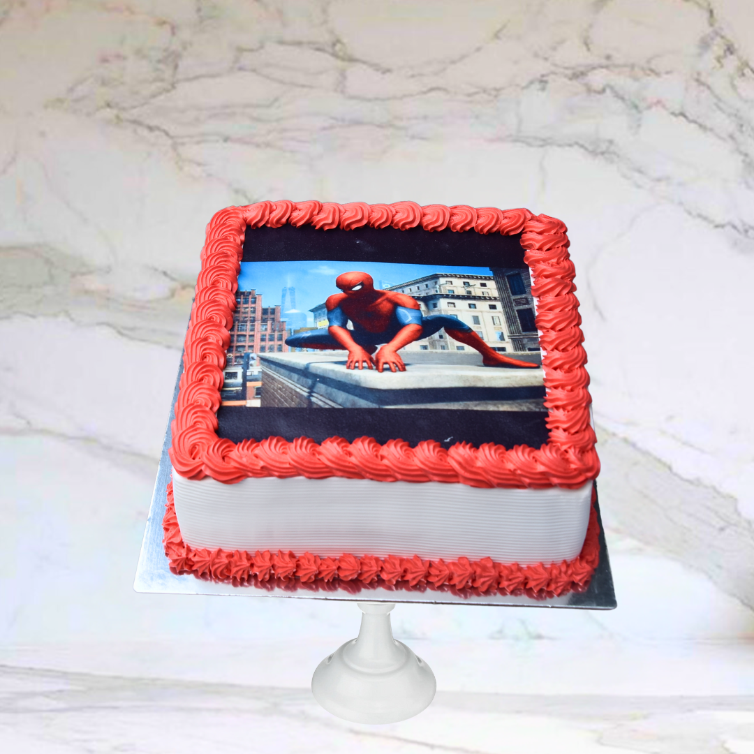 Square Edible Image cake with Red Mini Rosette