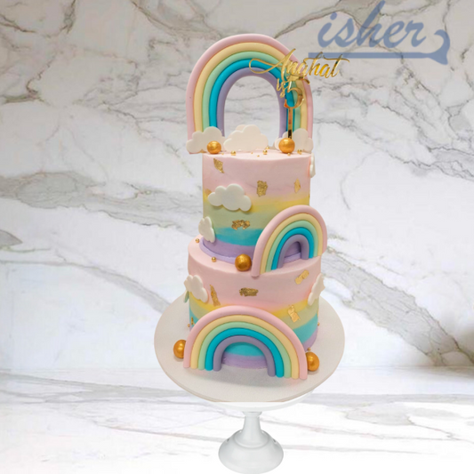 Pastel Rainbow Paradise Cake With Custom Topper(Available In Buttercream Icing Only)