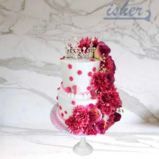 Pink Passion Flower Elegance Cake (Available In Fresh Cream Icing Or Buttercream)