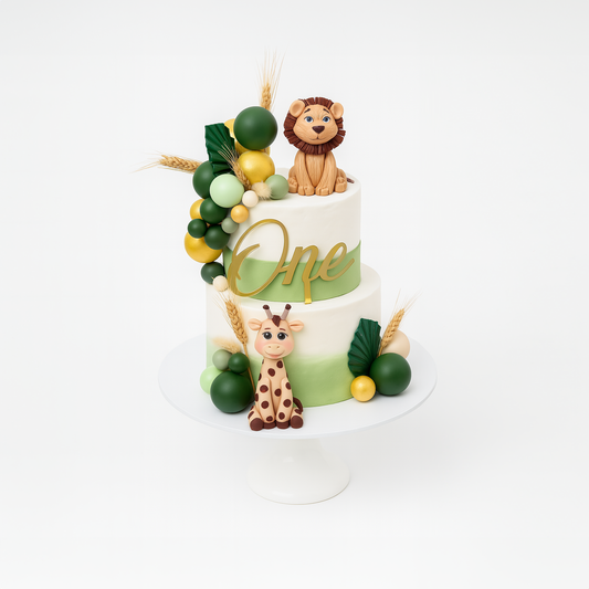 Safari Animal First Birthday Cake (Buttercream)
