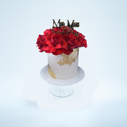 Gold & Red Engagement Cake ( including Custom topper)