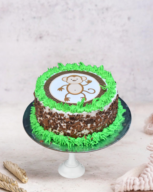 Cheeky Monkey Edible Image Cake With Grass Border (PC614)