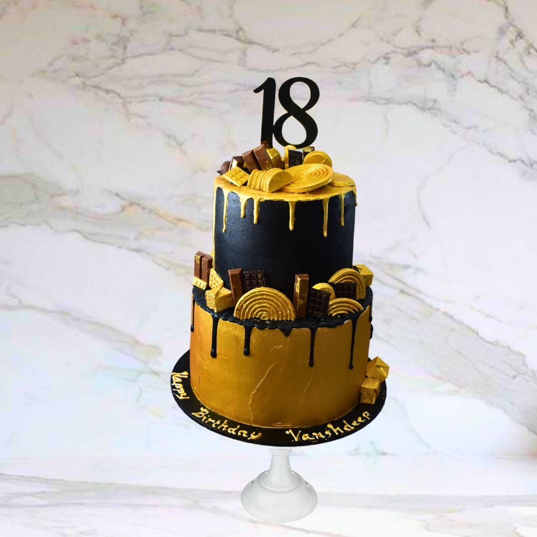 Golden Noir with custom age topper (Available in Buttercream icing )