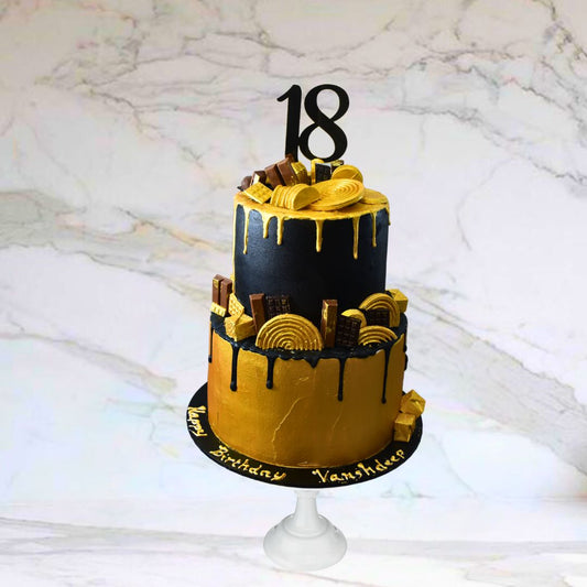 Golden Noir with custom age topper (Available in Buttercream icing )