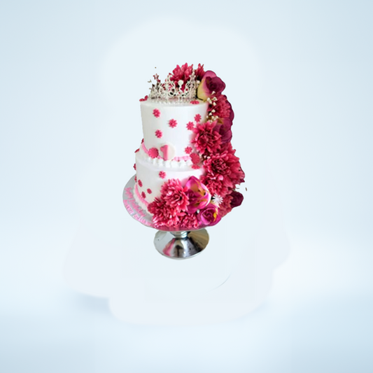 Pink Passion Flower Elegance Cake (Available in fresh cream icing or Buttercream)