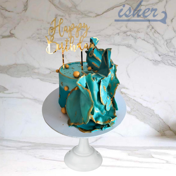 Teal And Gold Elegance Custom Birthday Cake Isher Eggless Bakers teal-and-gold-elegance-custom-birthday-cake-isher-eggless-bakers