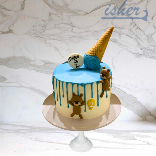 Teddy Bear Blue Drip Delight(Available In Buttercream Only) Delight