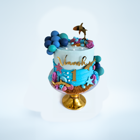 Marine Marvel Cake with custom name and age topper(Available in fresh cream icing or Buttercream)