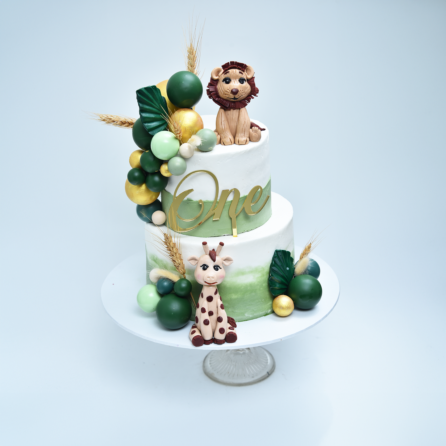 Safari Animal First Birthday Cake (Buttercream)
